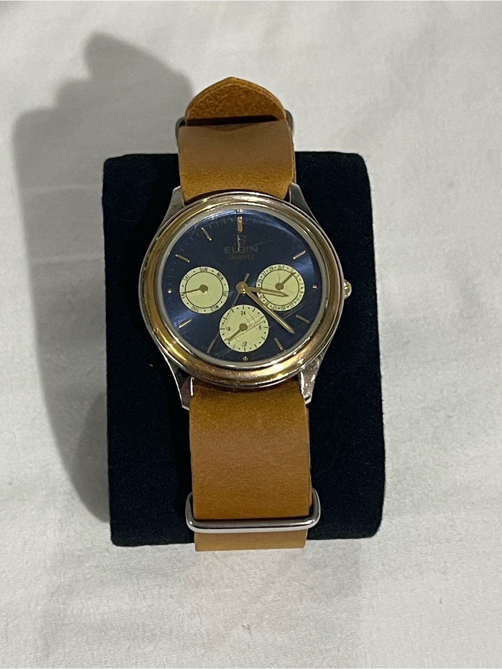 Elgin Men's Blue Dial Leather Strap Watch